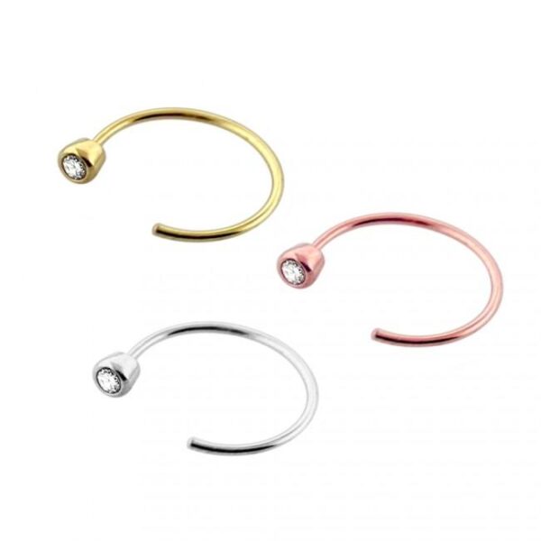 Offener Nasenring Nasenpiercing mit 2mm-Kristall 14karat Gelbgold Weissgold Roségold mit Geschenkbox