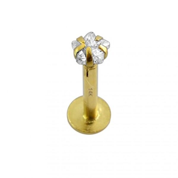 Piercing Labret Stecker 14karat Gold Kristall Stern Steckaufsatz