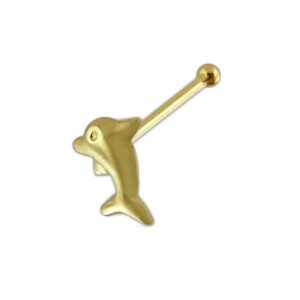 Nasenstecker Pin Delfin 9k Gelbgold 0.6mm Nasenpiercing gerade mit Geschenkbox