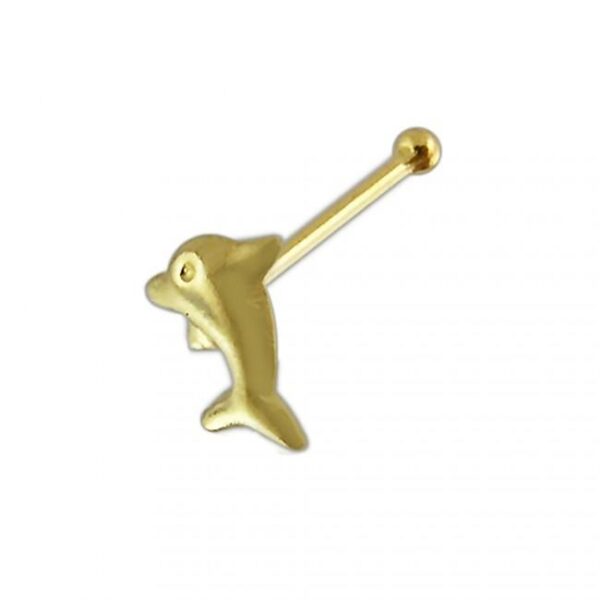 Nasenstecker Pin Delfin 9k Gelbgold 0.6mm Nasenpiercing gerade mit Geschenkbox