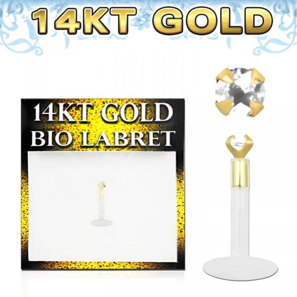 PMFK Piercing Labret Stecker Gold Kristall Aufsatz 1