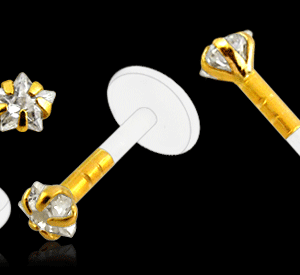 PMFK Piercing Labret Stecker 14karat Gold mit 3mm Kristall Stern