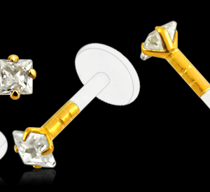 PMFK Piercing Labret Stecker 14karat Gold mit 3mm Kristall 1.2mm