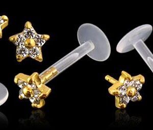 PMFK Piercing Labret Stecker 14karat Gold mit 5mm Kristall 1.2mm