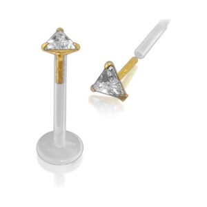 PMFK Piercing Labret Stecker 14karat Gold mit 4mm-Kristalldreieck