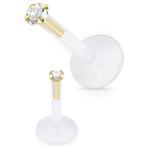 Bioflex Piercing Labret Stecker Gold Kristall 18 karat Aufsatz