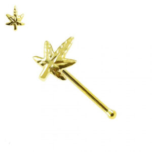 14karat Gold Nasenstecker Nasenpiercing Gelbgold Motiv Cannabis mit Geschenkbox