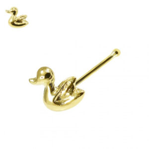 14karat Gold Nasenstecker Nasenpiercing Gelbgold Motiv Ente mit Geschenkbox