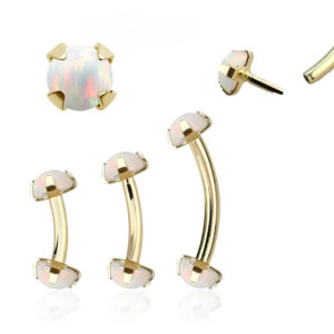 Piercing Banane Stecker 14karat Gold synthetische Opale mit Geschenkbox