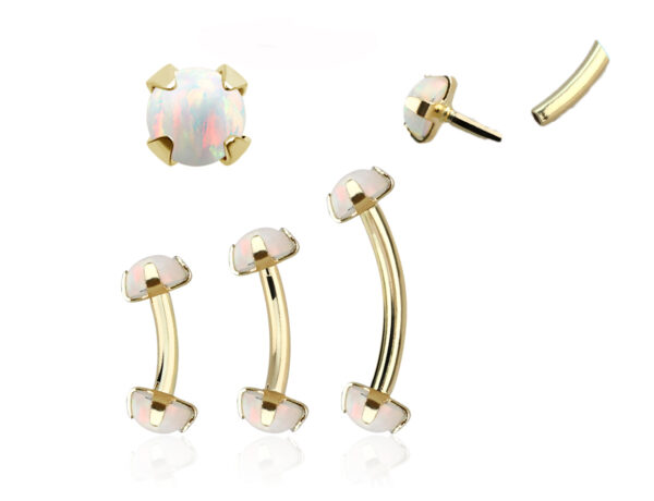 Piercing Banane Stecker 14karat Gold synthetische Opale mit Geschenkbox