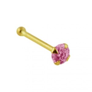 14karat Gold Nasenstecker Pin Nasenpiercing Gelbgold 2mm-Kristall rosa mit Geschenkbox