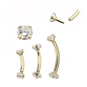 Piercing Banane Stecker 14karat Gold 3mm-Kristalle mit Geschenkbox