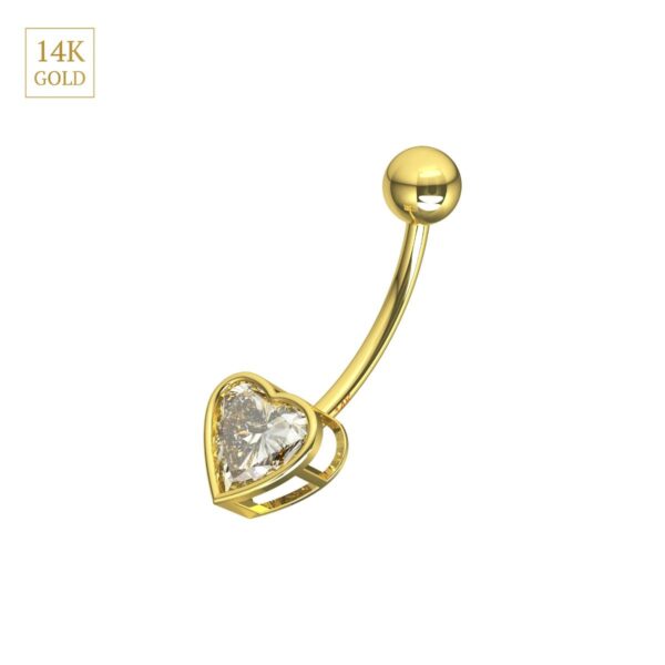 Bauchnabelpiercing 14karat Gold Gelbgold mit eingefasstem Kristallherz