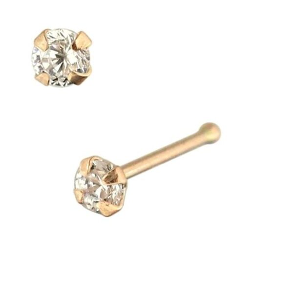 14karat Gold Nasenstecker Pin Nasenpiercing Roségold 2.5mm-Kristall mit Geschenkbox