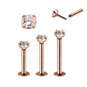 Piercing Labret Stecker 14karat Gold Roségold 3mm-Kristall mit Geschenkbox