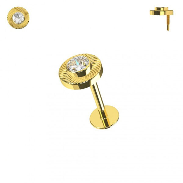 Piercing Labret Stecker 14karat Gold Gelbgold Kristalldesign mit Geschenkbox