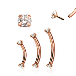 Piercing Banane Stecker 14karat Roségold Gold 3mm-Kristalle mit Geschenkbox