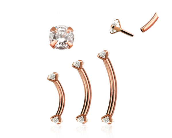 Piercing Banane Stecker 14karat Roségold Gold 3mm-Kristalle mit Geschenkbox