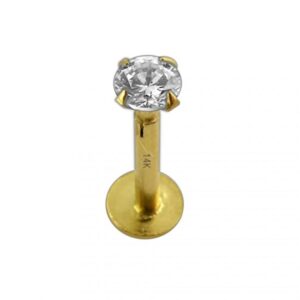 Piercing Labret Stecker 14karat Gold Gelbgold 3mm-Kristall Steckaufsatz mit Geschenkbox