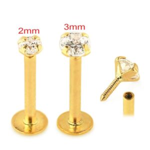 Piercing Labret Stecker 14karat Gold Gelbgold mit Kristall Schraubaufsatz mit Geschenkbox