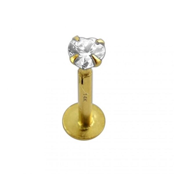 Piercing Labret Stecker 14karat Gold Kristall Herz