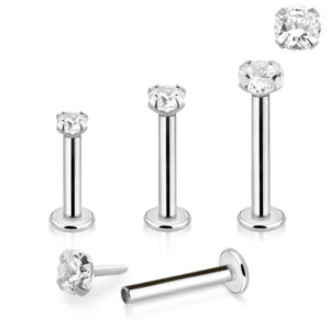 Piercing Labret Stecker 14karat Gold Weissgold eingefasster Kristall mit Geschenkbox