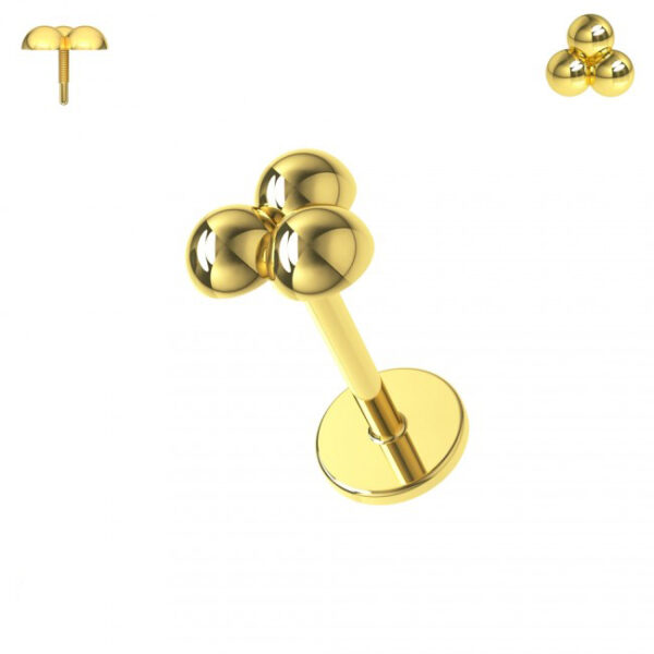 Piercing Labret Stecker 14karat Gold Gelbgold Innengewinde Trinity mit Geschenkbox