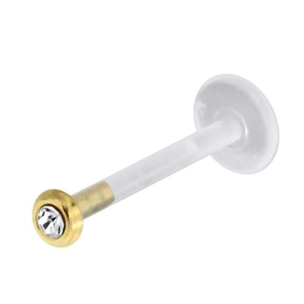 PMFK Piercing Labret Stecker 14karat Gold mit rundem Kristall  1.2mm Stärke