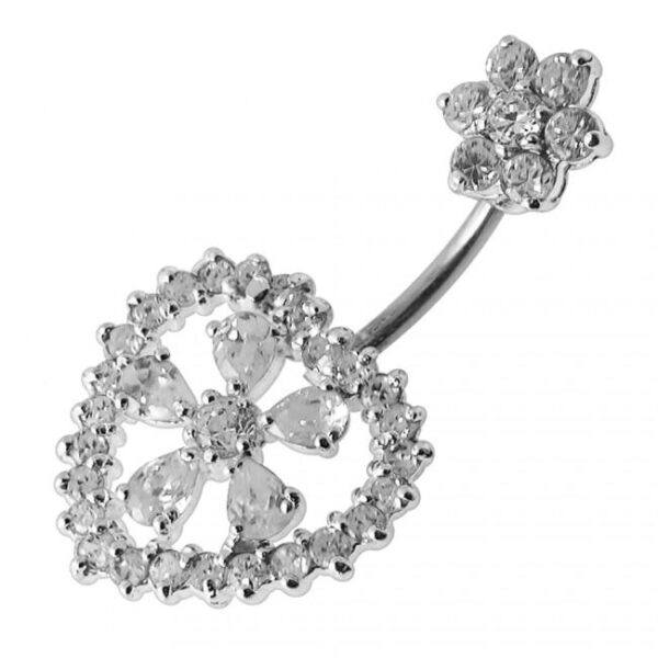 Bauchnabelpiercing Titan 925er Silber-Motiv Herz mit Blume