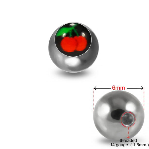 Schraubkugel aus Chirurgenstahl 316L mit Motiv Kirschen