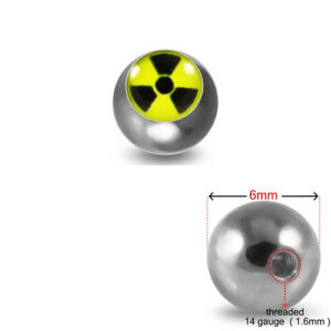 Schraubkugel aus Chirurgenstahl 316L mit Motiv Vorsicht Strahlung