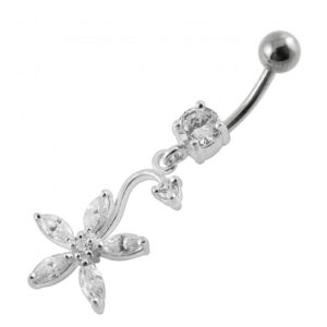 Bauchnabelpiercing Titan 925er Silber-Motiv Kristallblume