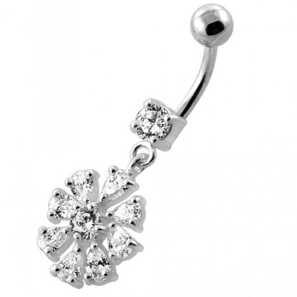 Bauchnabelpiercing Titan 925er Silber-Motiv Blume