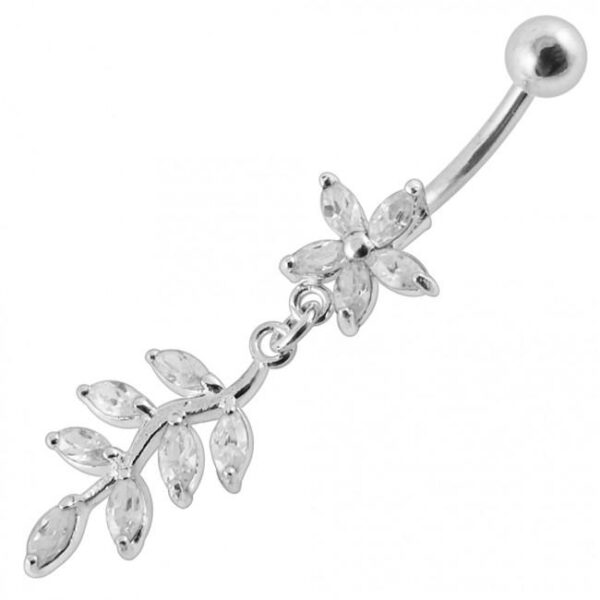 Bauchnabelpiercing Titan 925er Silber-Motiv Blume und Blätter