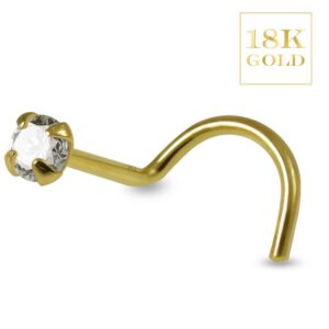 18Karat Gold Nasenstecker mit eingefasstem 2mm-Kristall