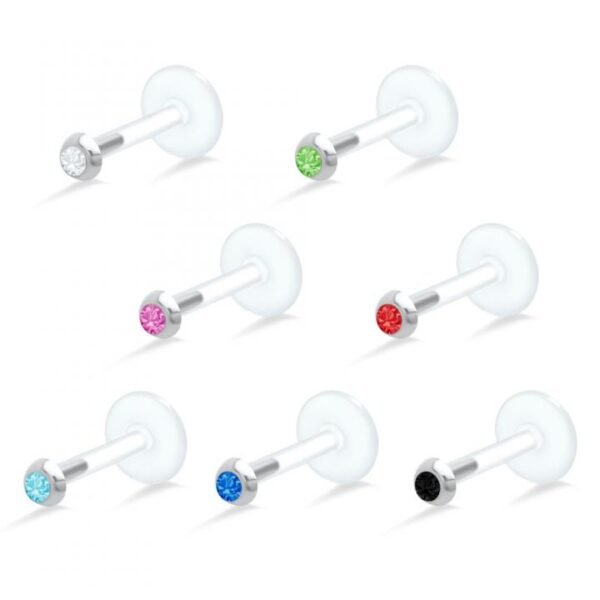 PTFE Tragus Labret 2mm-Kristall mit wählbarer Kristallfarbe