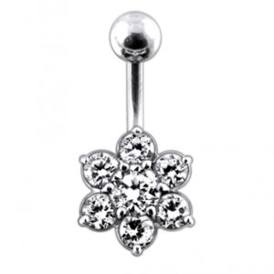 Bauchnabelpiercing Titan 925er Silber-Motiv Blume  8mm/10mm/12mm Stablänge