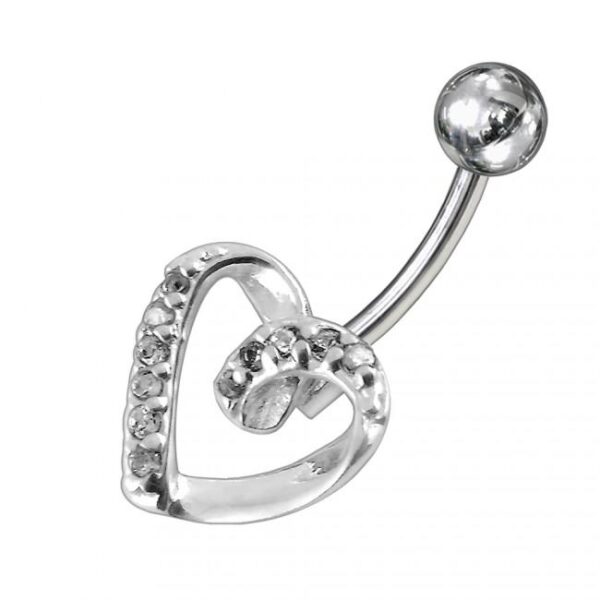 Bauchnabelpiercing Titan G23 925er Silber-Motiv Herz  8mm/10mm/12mm Stablänge