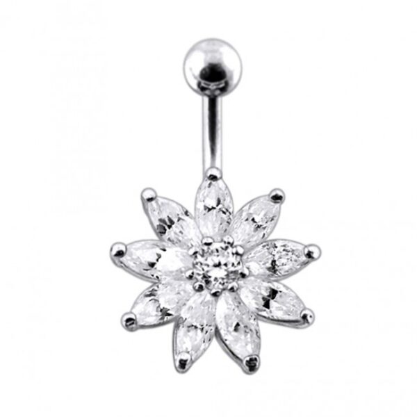 Bauchnabelpiercing Titan 925er Silber-Motiv Kristallblume  8mm/10mm/12mm  Stablänge