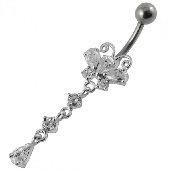 Bauchnabelpiercing Titan G23 925er Silber-Motiv Schmetterling  8mm/10mm/12mm Stablänge