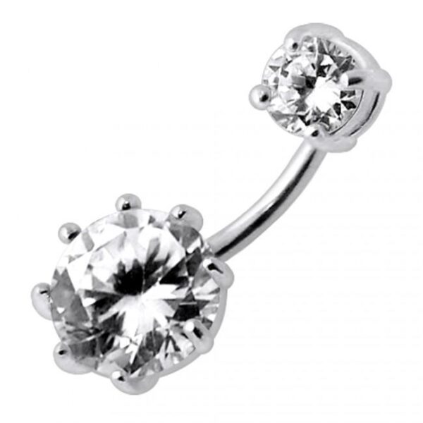 Bauchnabelpiercing Titan 925er Silbermotiv zwei eingefasste Kristalle 8mm/10mm/12mm Stablänge