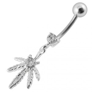 Bauchnabelpiercing Titan 925er Silber-Motiv Hanfblatt  8mm/10mm/12mm Stablänge