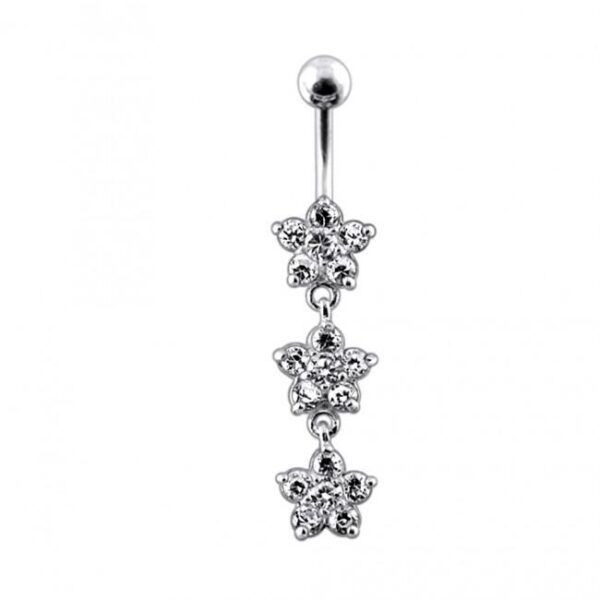 Bauchnabelpiercing Titan 925er Silber-Motiv Blumen  8mm/10mm/12mm Stablänge