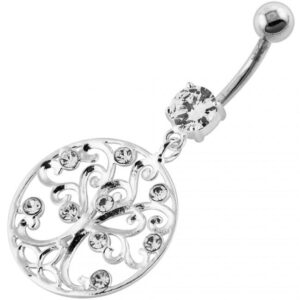 Bauchnabelpiercing Titan 925er Silber-Motiv Lebensbaum  8mm/10mm/12mm Stablänge