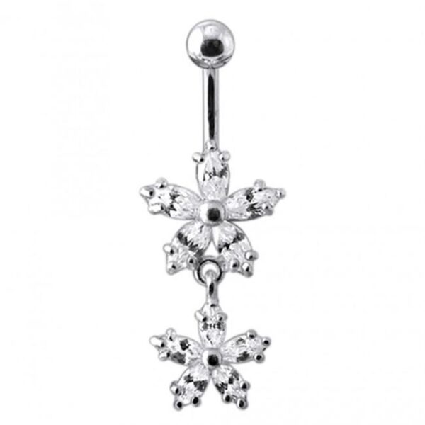 Bauchnabelpiercing Titan 925er Silber-Motiv Blumen  8mm/10mm/12mm Stablänge