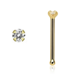 14karat Gold Gelbgold Nasenstecker Pin 1.25mm-Kristall mit Geschenkbox